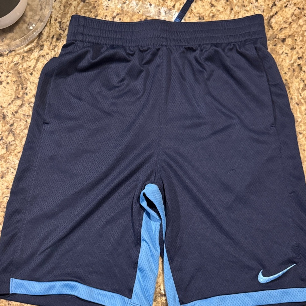 Nike Dark Blue Sports Shorts with Light Blue Trim